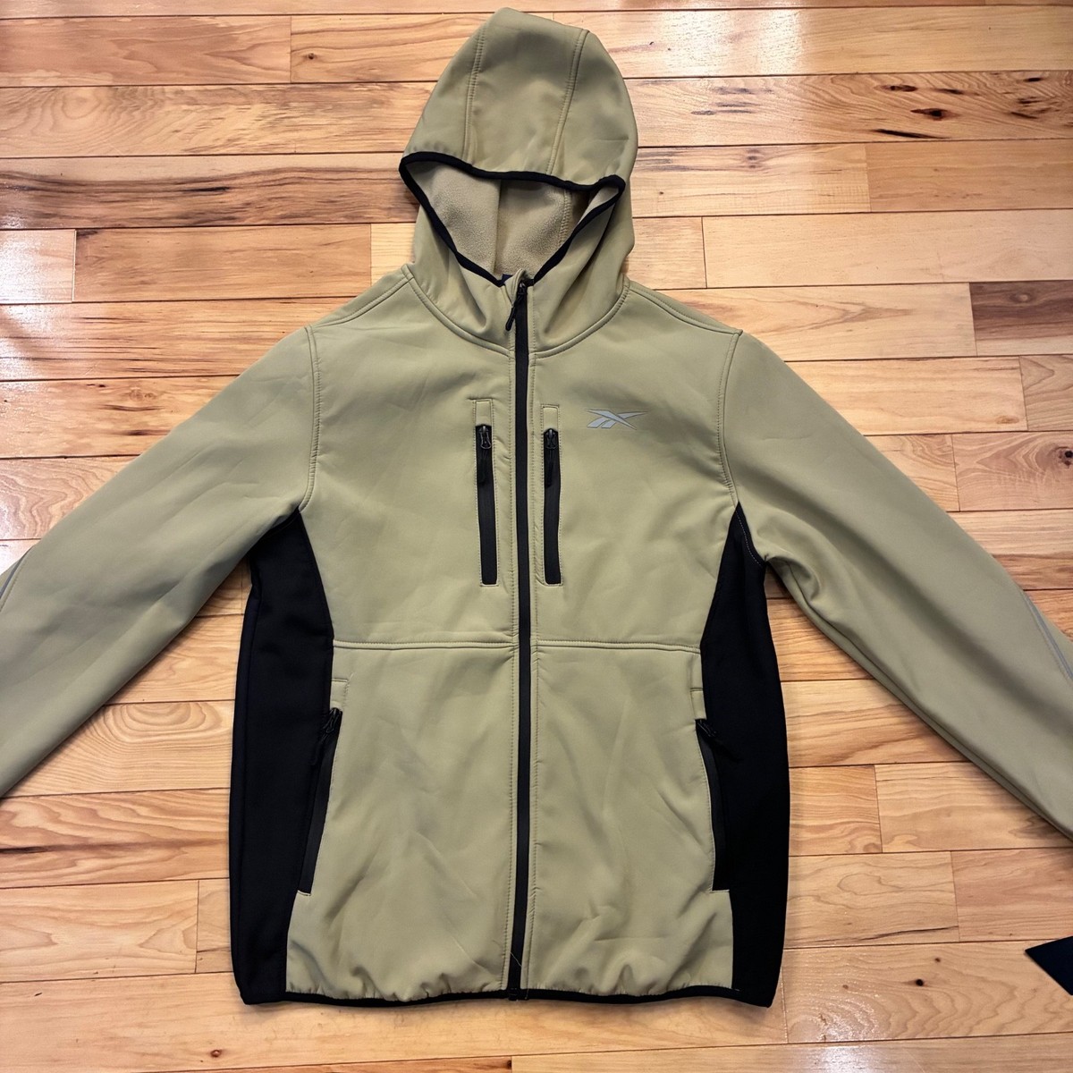 Reebok Mens Polyester Zip Up Jacket Coat Size M Tan Sand Black