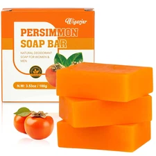 3 PCS Persimmon Soap Bar for Old People Smell, Natural Deodorant Body Face Bar S