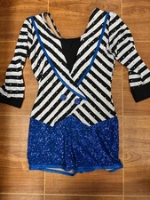 Dance Costume Small Adult Blue Unknown Jazz Tap Musical Theater Stripes Sequins