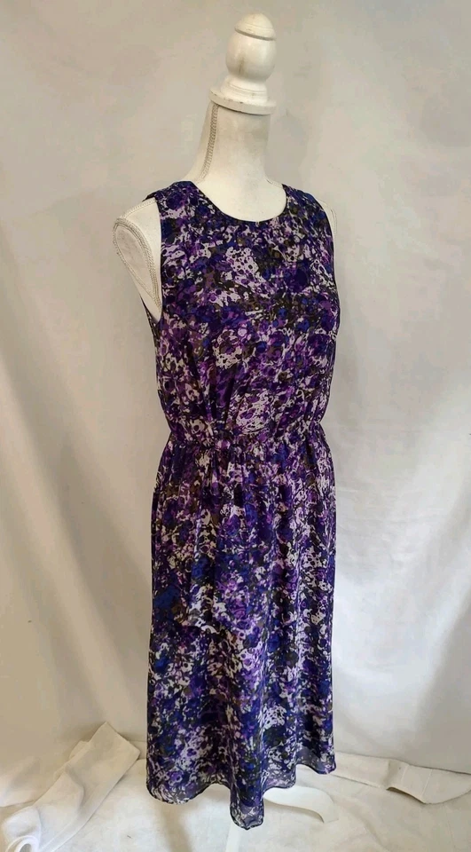 Vestido Coldwater Creek Púrpura Multi Moteado Punto Gasa Largo Midi Detalle Nudo 6 Foto 4 de 4