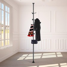 Coat Rack Freestanding Adjustable 56-125 Inch Tension Rod 12 Hooks Black