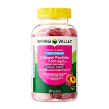 Spring Valley Collagen Gummies | 60-Count 2500mg, Peach/Raspberry, Zero Sugar