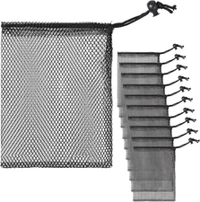 10 Pieces Small Mesh Bags Drawstring Nylon Net Balls Gift 8" x 6", Black 