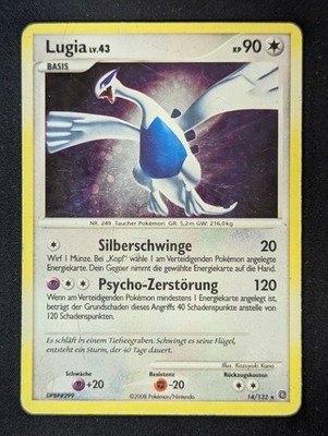 Lugia LV. 43 Holo Pokemon Karte Deutsch 14/132 Rätselhafte Wunder VG LP