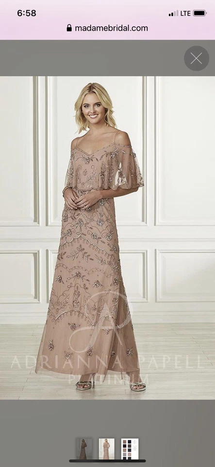 Adrianna Papell Champagne Evening Gown With Cold Shoulder NWT Size 16 - Image 2 of 4