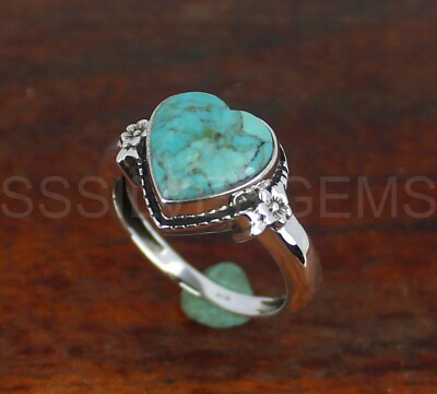Heart Shape Green Turquoise Ring Split Shank 925 Sterling Silver Rings
