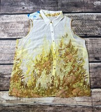 Susan Graver Tunic Top Women's XL Sleeveless Chiffon Button Up Floral Sheer