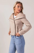 Marrakech Bisque Drapey Moto Knit Zip Lined Slim Fit Oversized Collar Jacketxs