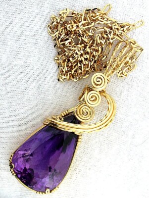 36 Karat AAA Birne Amethyst goldfilled Sterlingsilber drahtumwickelt Anhänger Kette