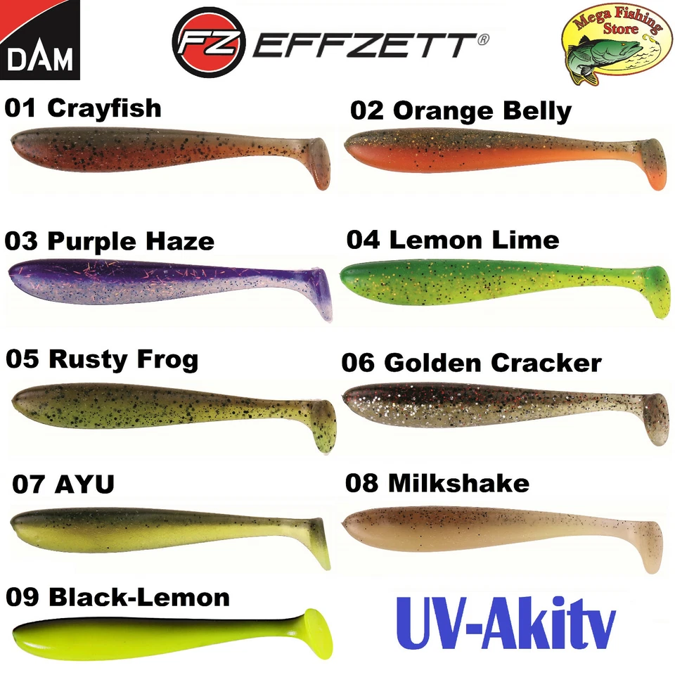D.A.M DAM EFFZETT Greedy Shad Gummifisch - 8 bis12cm Flavour Gummifische - 10er Pack