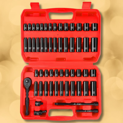 1/4'' Drive Impact Socket Set SAE & Metric Deep Shallow Sockets Wrench Set 55PCS