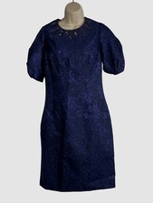660 Rickie Freeman for Teri Jon Women's Blue Beaded Puff-Sleeve Dress Size 10