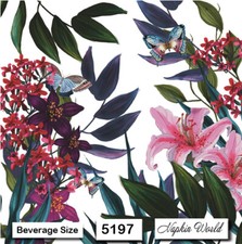 5197 TWO Individual Paper BEVERAGE / COCKTAIL Decoupage Napkins LILIES TROPIC