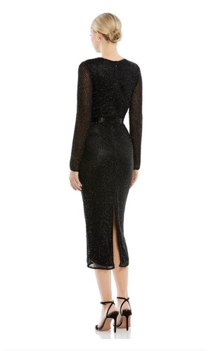 Mac Duggal Bugle Bead Long Sleeve Cocktail Midi Dress Black Sz 14 | eBay