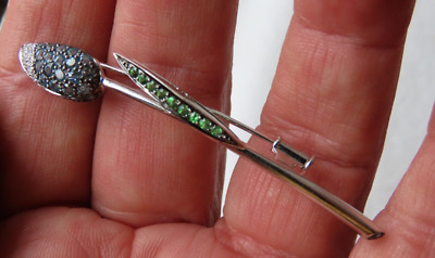 LeVian Le Vian Tsavorite Blue Topaz Diamond Brooch Pin Tulip  18K W Gold