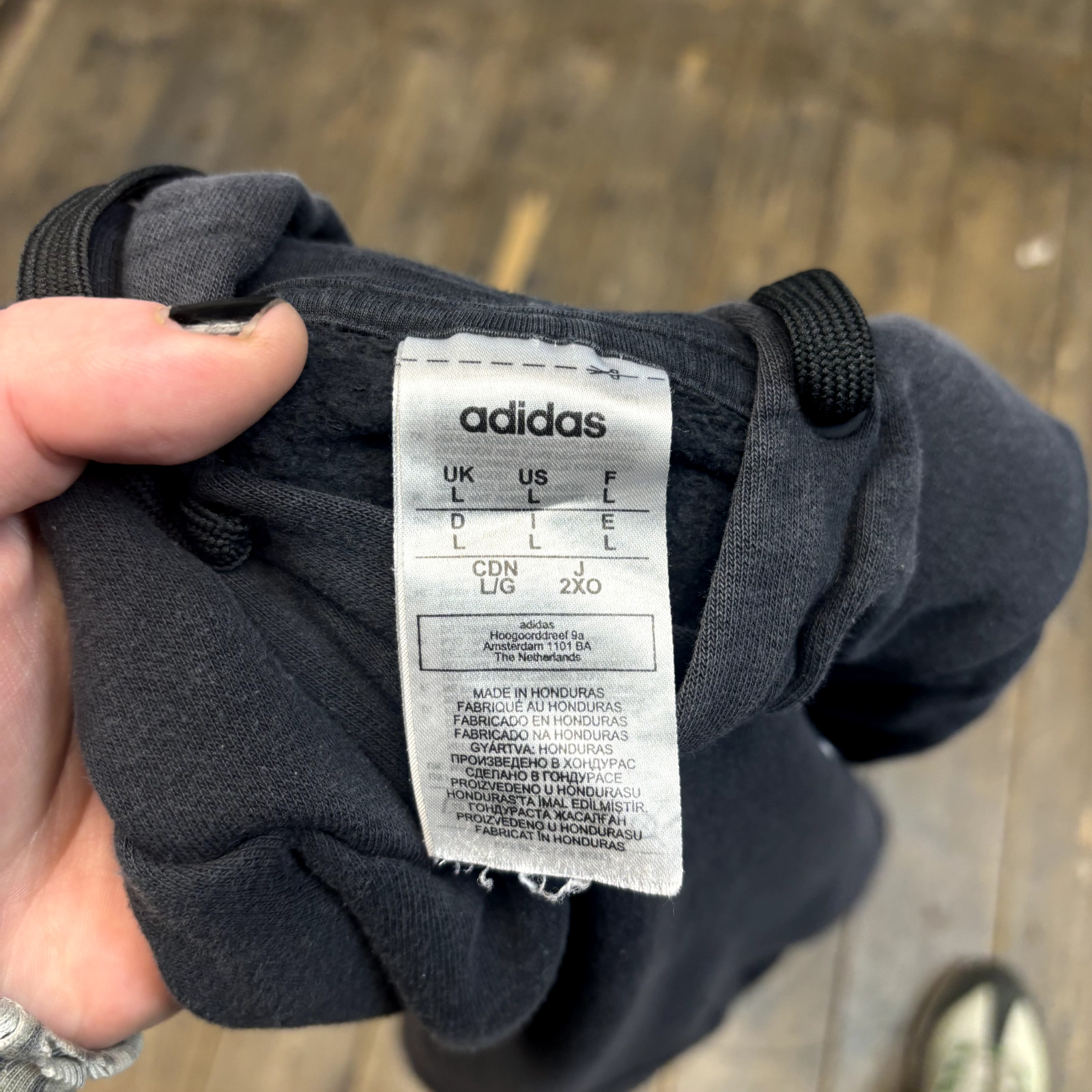 Adidas Hoodie Mens Heavyweight Y2K Embroidered Pull Over Sweatshirt, Black Large image 8