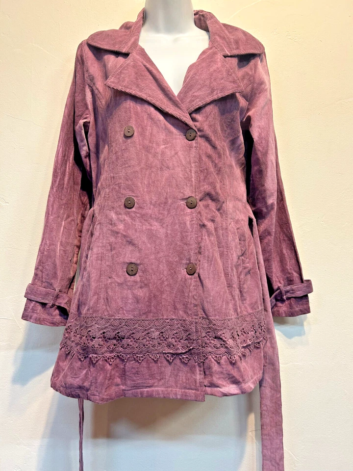 Nwt SACRED THREADS distressed mauve lace corduroy JACKET COAT TOP M Free shippin - Image 3 of 4