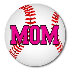 Magnet Me Up Baseball Mom Sports Magnet Decal, 5 In Round, Pink, Red, and White