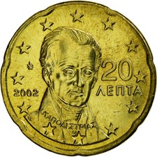 [#721225] Griechenland, 20 Euro Cent, 2002, VZ, Messing, KM:185