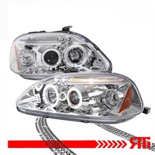 For 96-98 Honda Civic Ek Chrome Projector Halo Headlights Si Ex Sir Lx Dx For 96-98 Honda Civic Ek Chrome Projector Halo Headlights Si Ex Sir Lx Dx