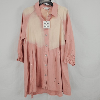Davi & Dani Ella Denim Paint Splatter Button Down Dress In Pink Women's Sz  Med | eBay