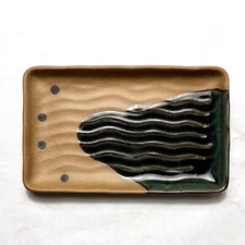 BLUT'S Rokuro Blue and Brown Ceramic Rectangular Dinner Plate Made in Japan Gift