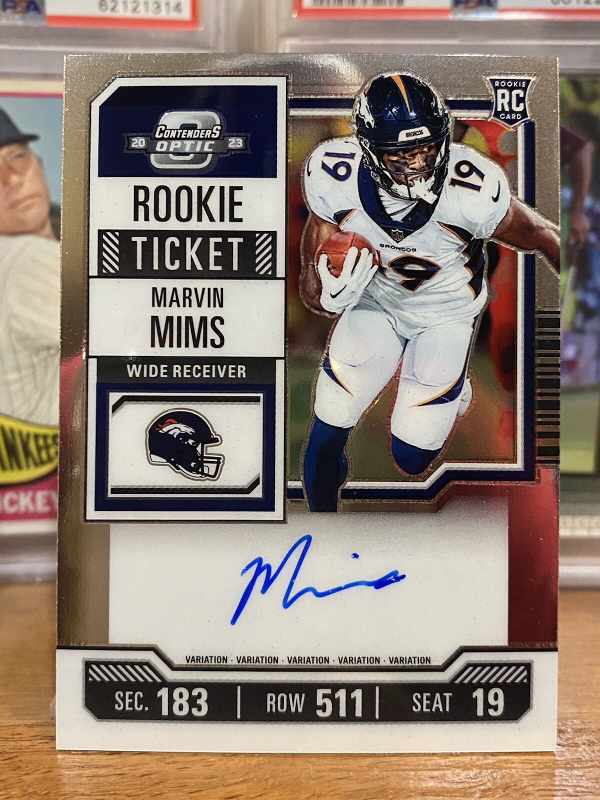 2023 Panini Contenders Optic #124 Marvin Mims ON CARD AUTO RC Denver Broncos