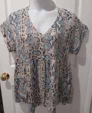 SHOW ME YOUR MUMU Reptile Print Button Front Tunic, Pockets, Short Sleeves Sz S