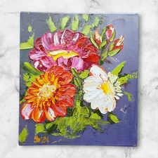 Wildflowers Daisy Original Painting Bouquet Gift Art For Her Handmade Wall Art