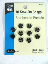 Dritz Snaps 10 Sew-On Snaps Black Brass New