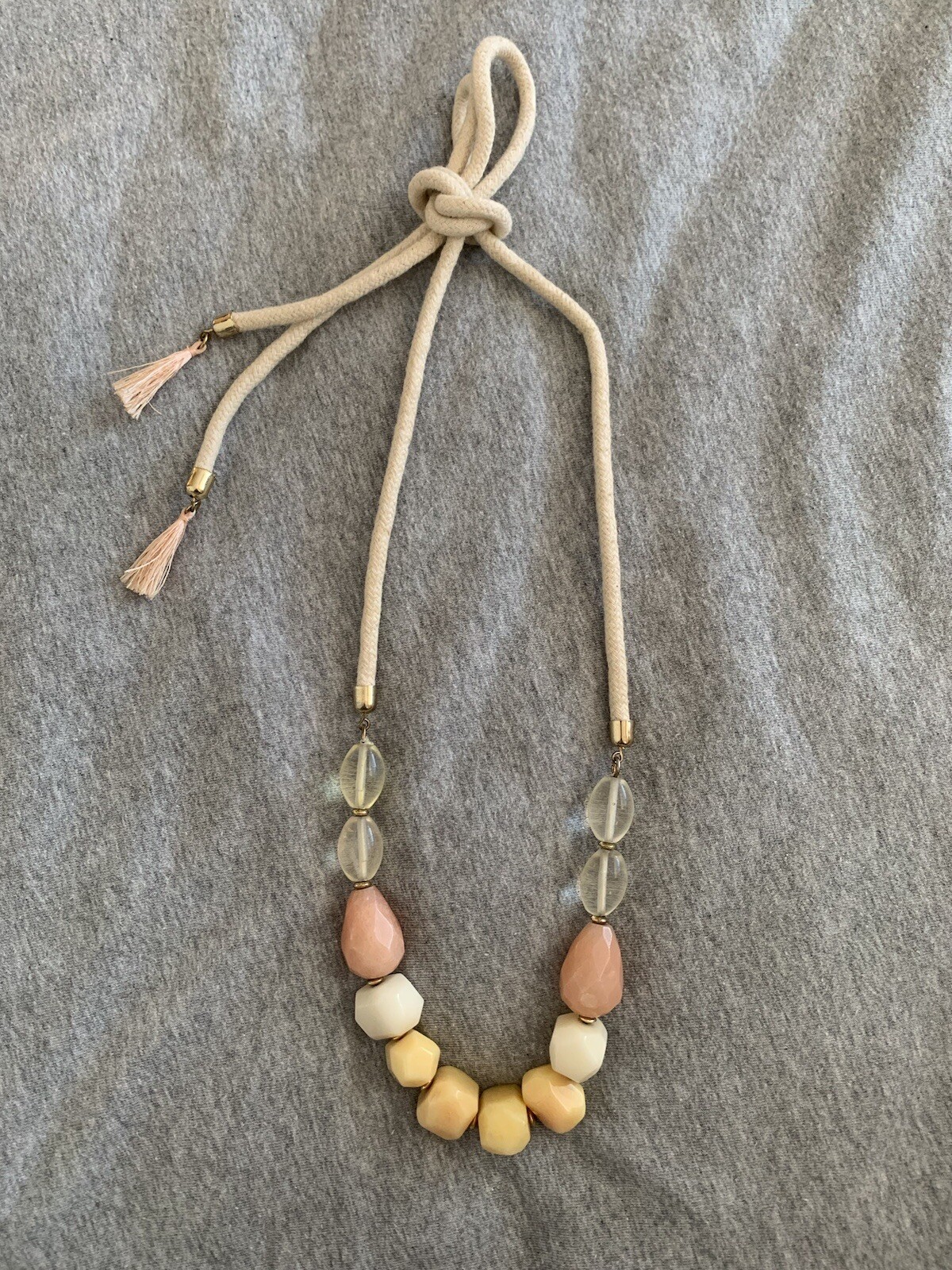 RARE New Elk Faceted Resin Neutral Beads on Rope with Tassels Stackable Necklace image 7