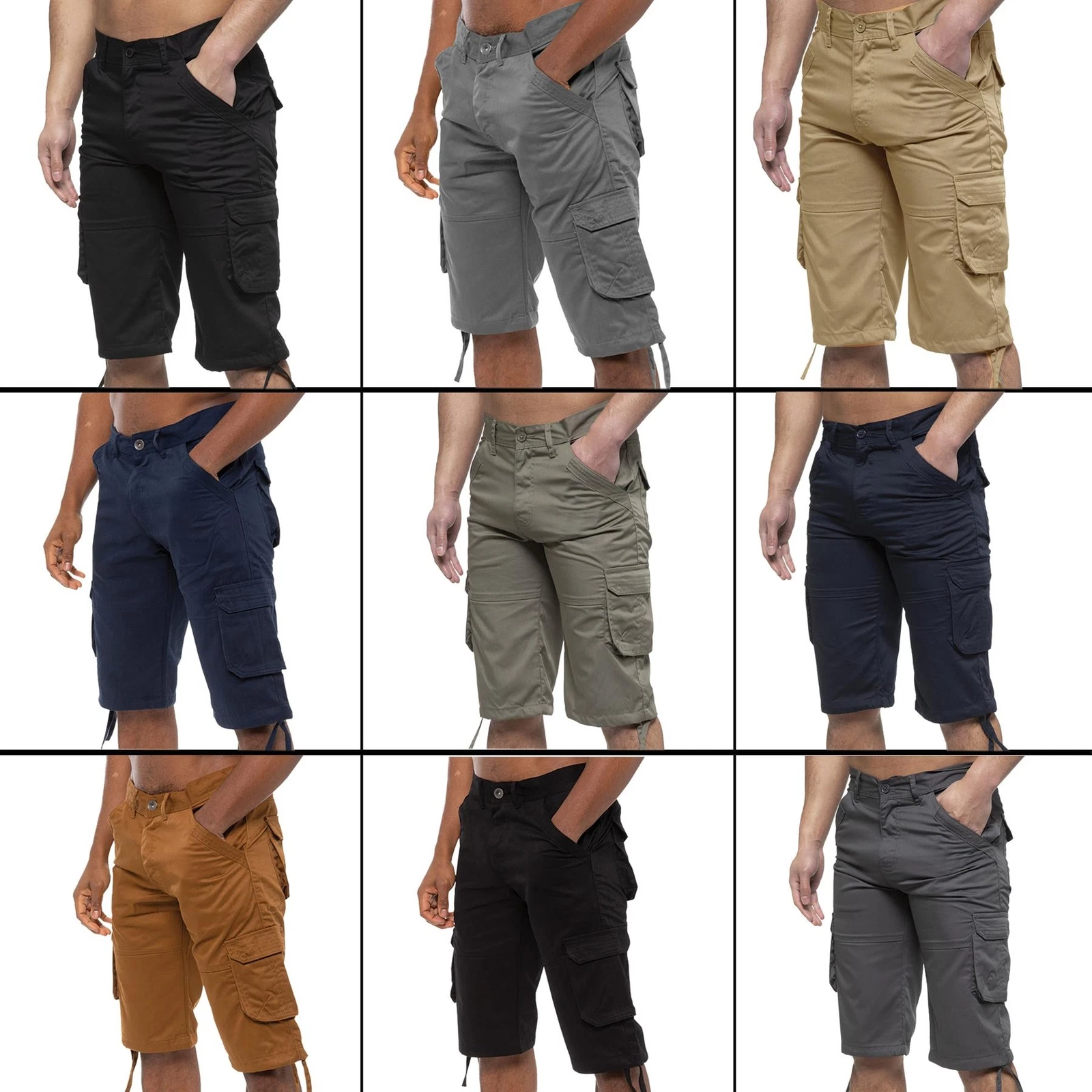 Enzo Cargo Shorts Mens Combat Work Shorts Casual Pockets Cotton Summer Half Pant