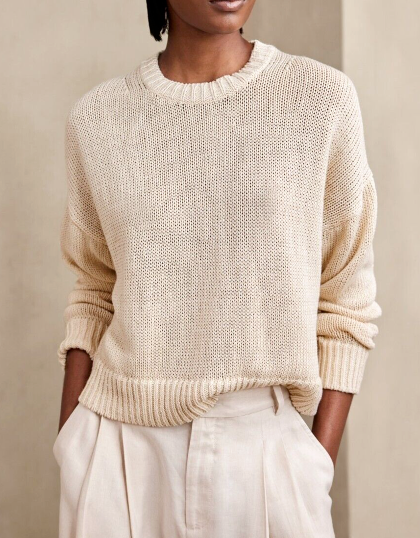 売れ筋商品|||ダナキャランニューヨーク ニット&セーター アウター レディース Women's Cotton Crochet Sweater Ivy - Ivory NWT! Banana Republic $140 Ivory Stone Christine Linen-Cotton