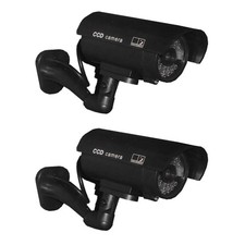 Plastic 2x Dummy Security Camera Fake Flashing Home Surveillance Waterproof