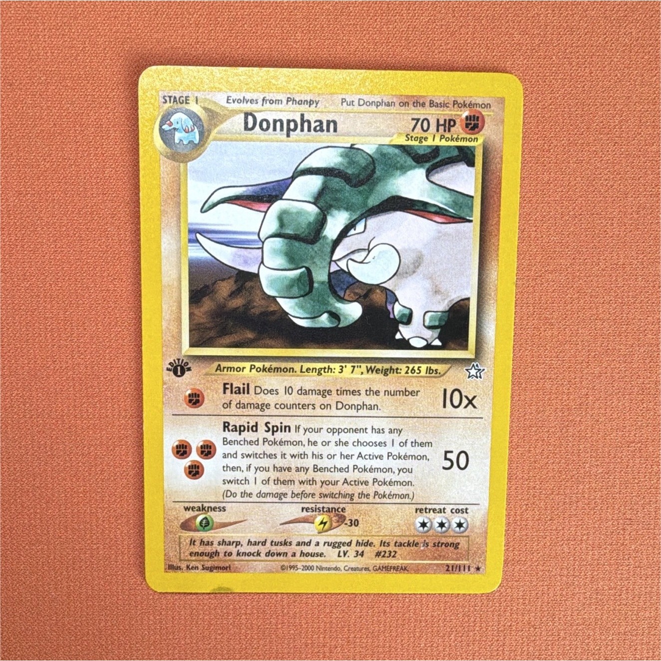 Donphan 21/111 Neo Genesis 2000 Rare Regular 1st Edition 70 HP, Eng