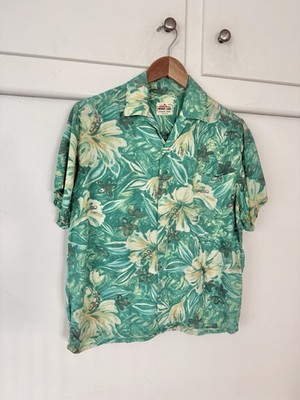 Vintage 50s Mona Loa Aloha Shirt Hawaiian Loop Collar Rayon Shirt Medium Japan