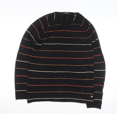 Scotch & Soda Herren Schwarz Gestreiftes Langarm Baumwolle Top Gr. S