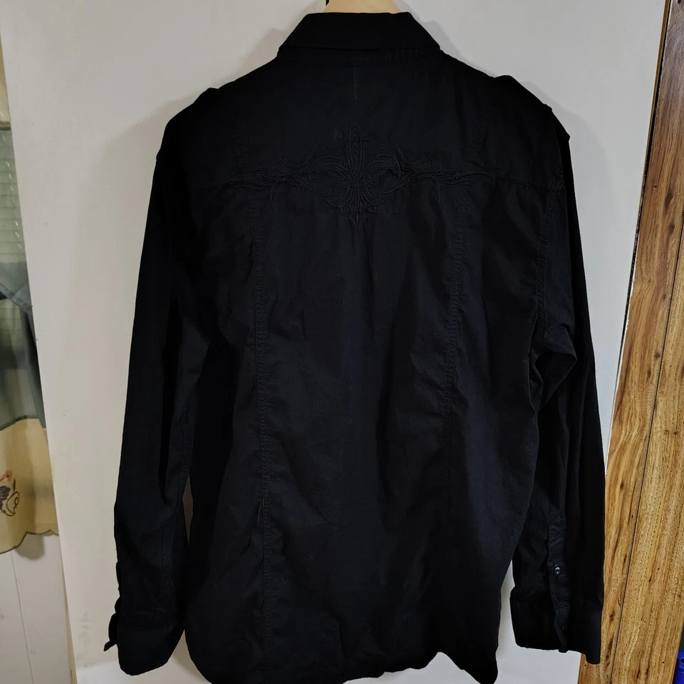 Camisa estilo occidental bordada Eighty Eight platino para hombre 2XL negra Y2K Foto 2 de 4