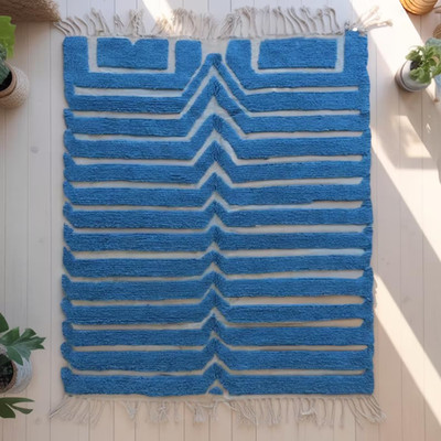 Custom Sky Blue Beni Ourain Rug: Handmade Moroccan Wool Carpet
