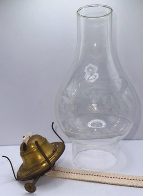 Manhattan Brass Co Kerosene Lamp Burner 1883 w/ Torch & Wreath Glass Chimney #2