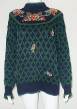 Vtg Herman Geist Hand Embroidered Sweater Womens L Navy Fairy Floral Cottagecore