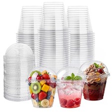 200Pack 9oz Clear Plastic Cups with Dome Lids, Dessert Cups with Lids, Dispos...
