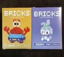 Lot of 2 Sets of BRICKS - Mini Building Blocks TV Cartoon Characters Age 14+ NEW