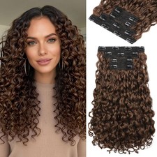 18" 4PCS Golden Brown Curly Hair Extensions for Women Daily Party 155E371381