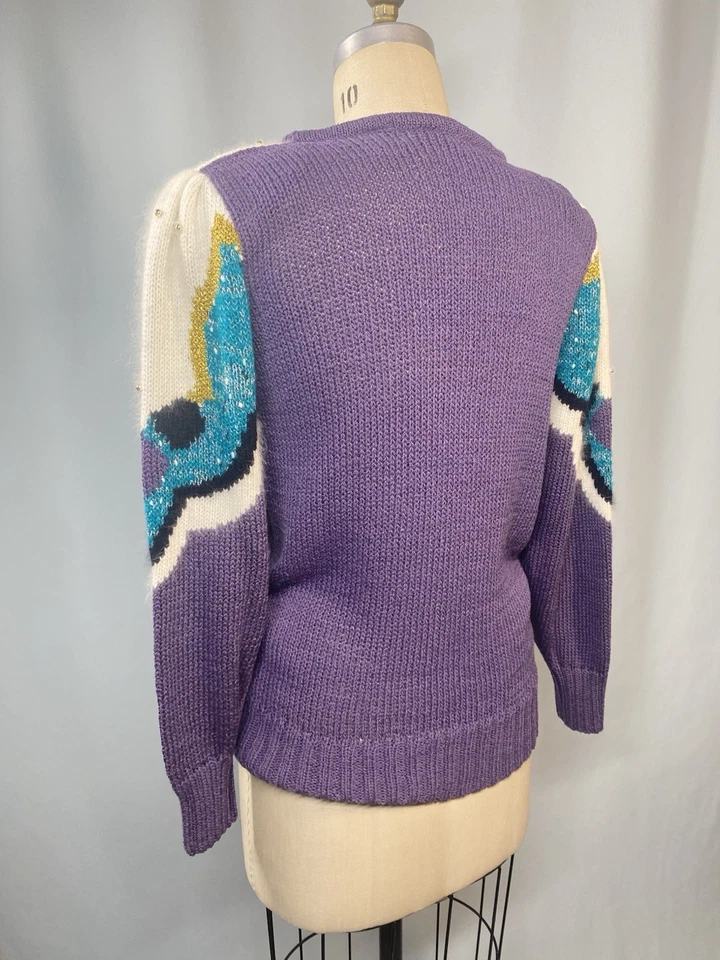 复古毛衣尺寸小号紫色色块 80 年代 90 年代 MAURADA Angora — 第 4/4 张图片