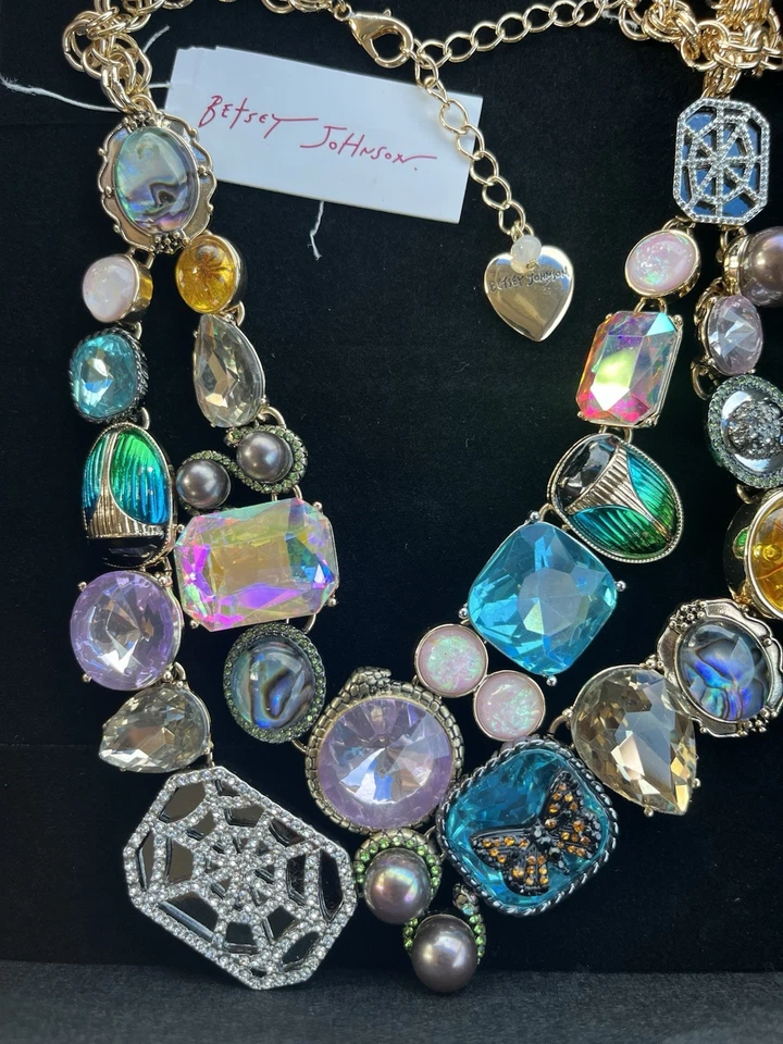 Новый Betsey Johnson Хэллоуин нагрудник ожерелье скарабей паутина змея двойной прядь - Изображение 3 из 4