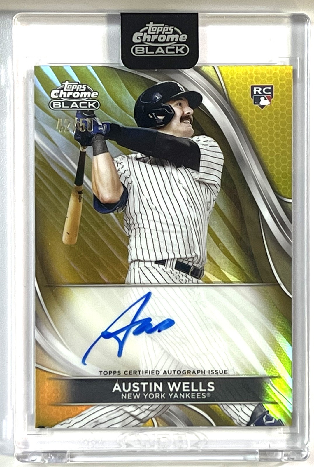 2024 topps chrome black austin wells rookie gold refractor auto /50 yankees