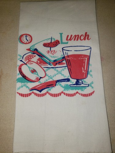 Vtg Retro Lunch 12:25 pm Tea Towel 14 X 24