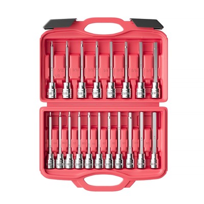 19PC 3/8'' Drive Extra Long Allen Hex Bit Socket Set SAE & Metric 1/8''-3/8'' 3-...