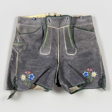 Vtg German Lederhosen Suede Leather Bavarian Shorts Octoberfest Flower 34